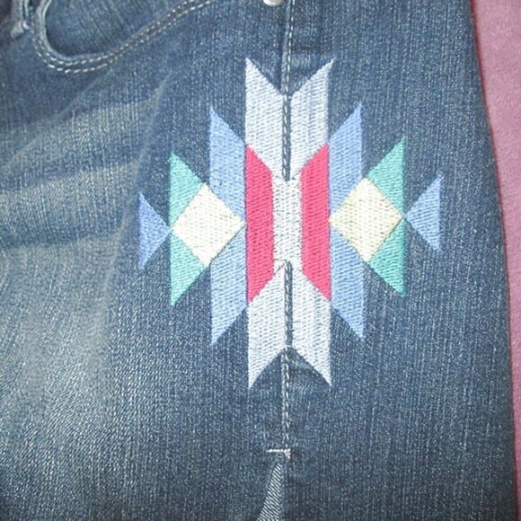 True Freedom EMBROIDERED Jean Size 11 SHORTS Cut Offs FRINGE Aztec STRETCH Denim - Picture 2 of 8